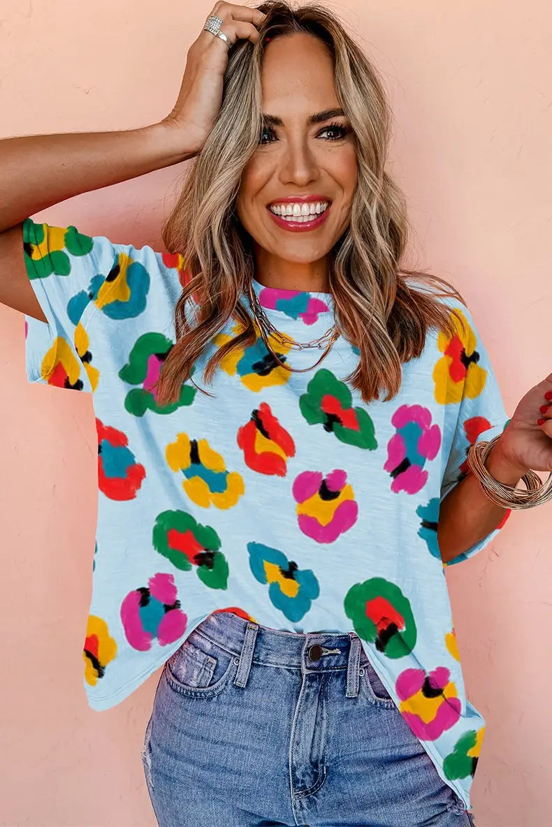 Fashion Colorblock Half Sleeve Pullover Top
