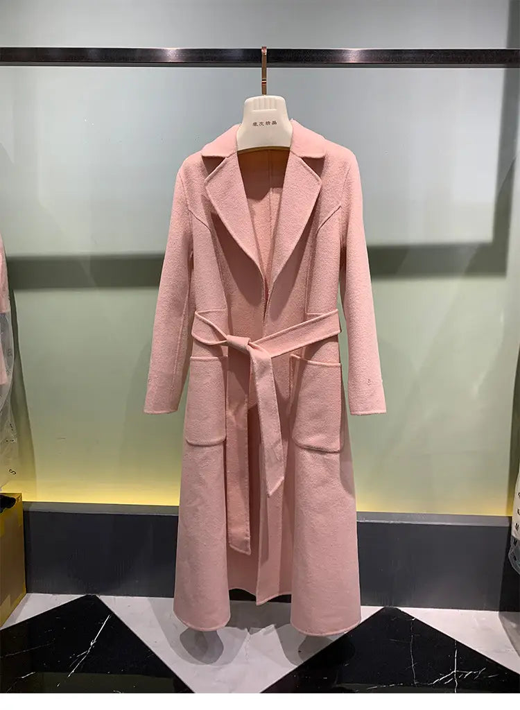 Winter Warm Lace-up Long Woolen Coat
