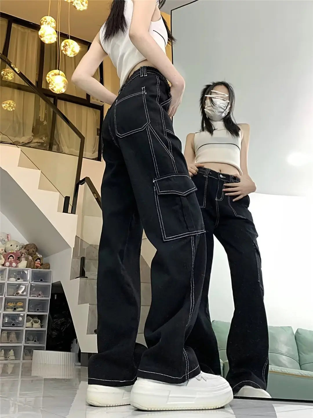 Jeans Women’s Straight Loose Spring Wide-leg Overalls