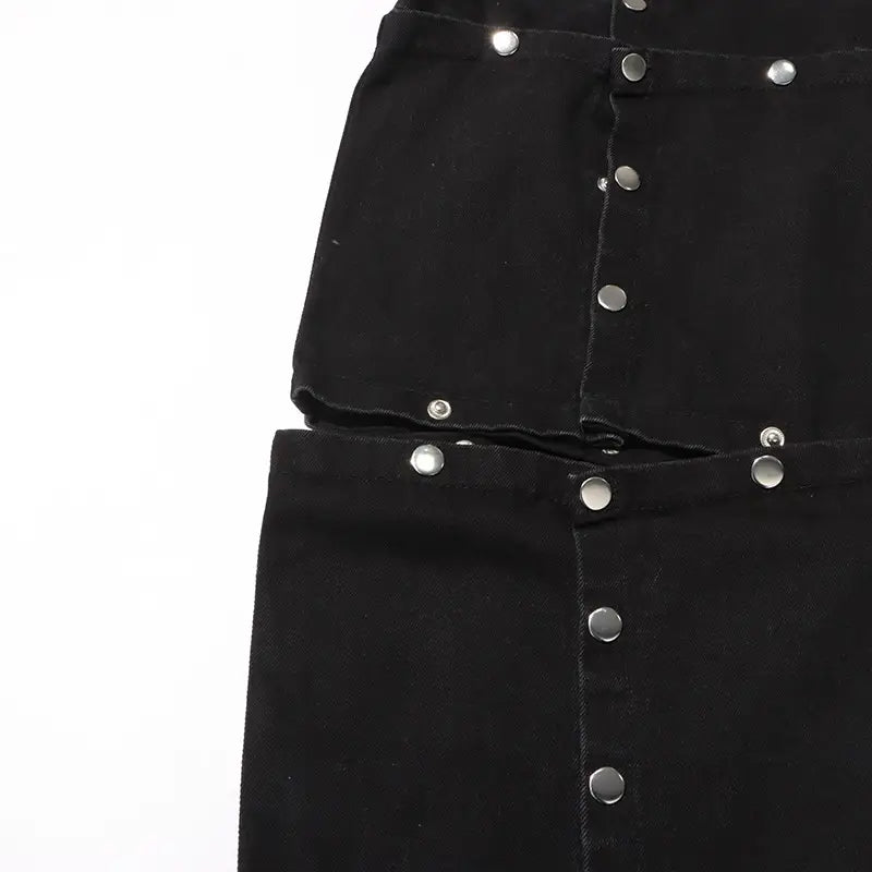 New Detachable Multi-button Design Irregular High Waist Jeans