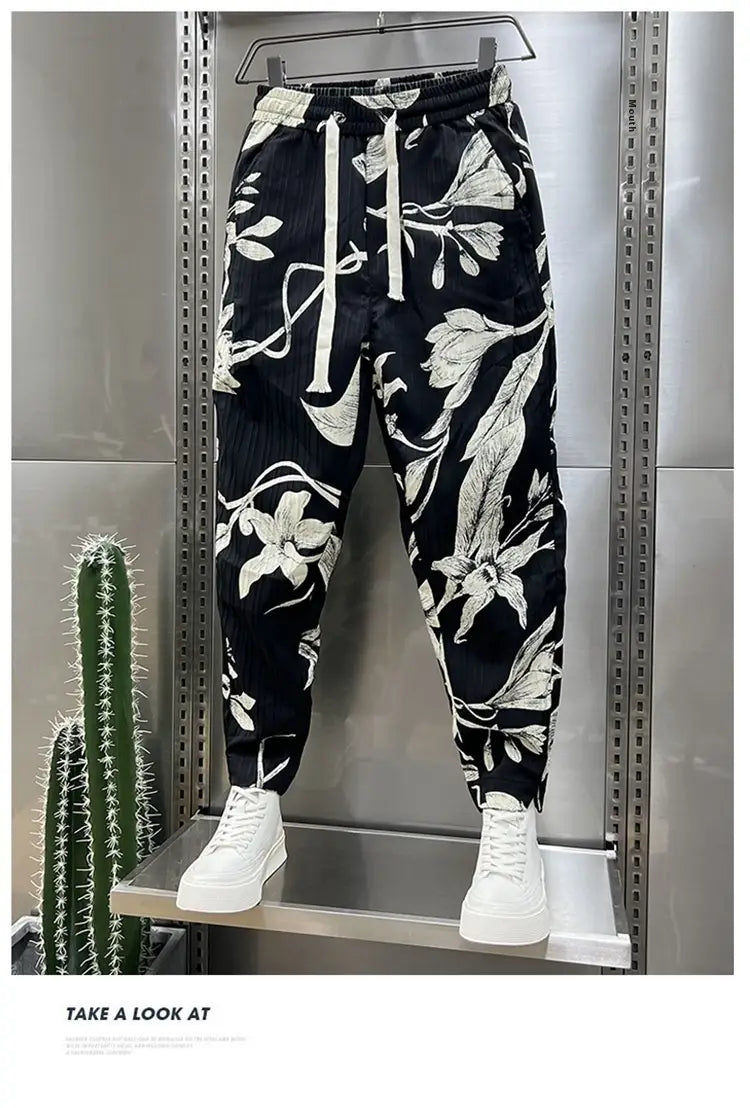 Men’s Ice Silk Printed Cotton And Linen Casual Pants
