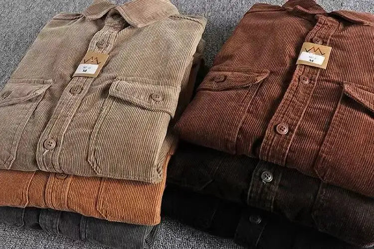 Retro Washed Corduroy Long-sleeved Shirt For Men