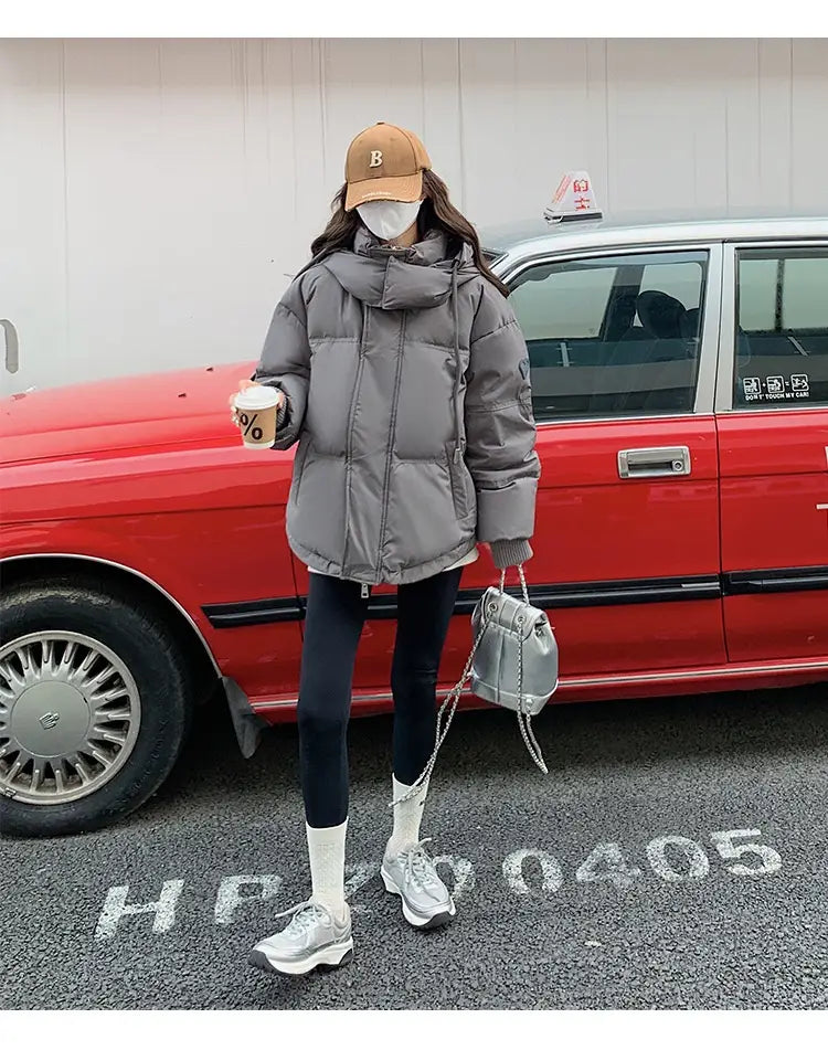 Gray With Heart Short Down Jacket Plus Size Women’s Bread Coat