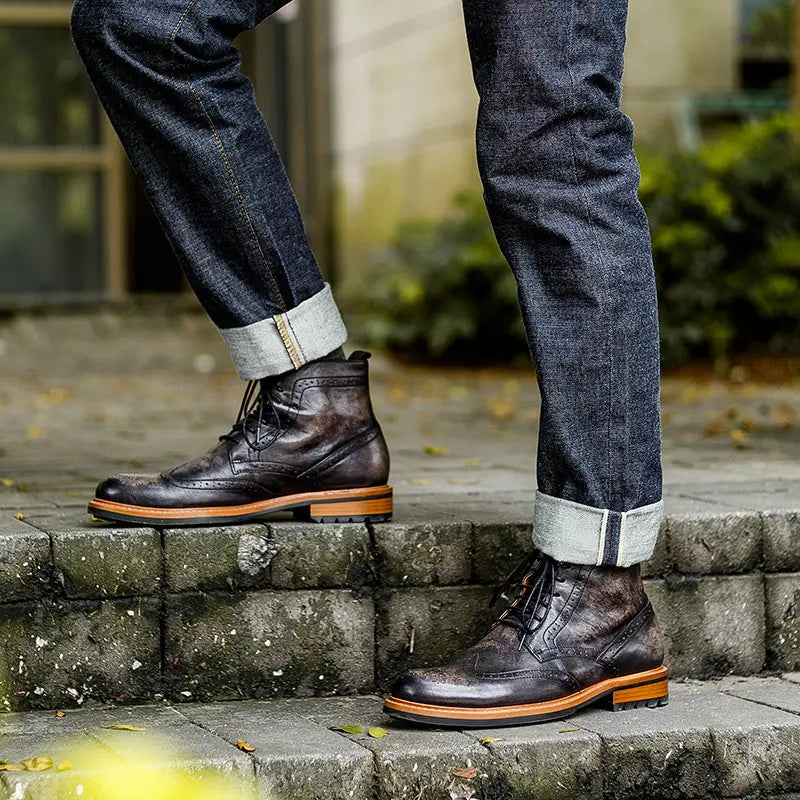 Casual Men’s Leather Round Toe Martin Boots