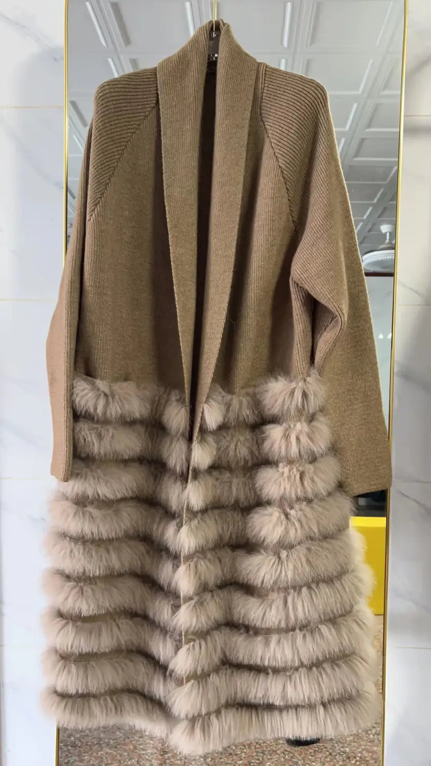 Real Fox Fur Casual Loose Sweater Lace-up Women
