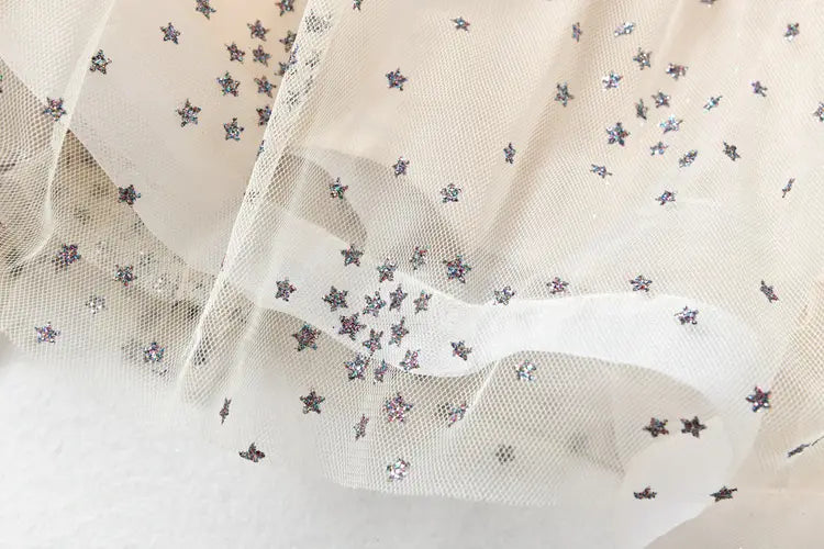 Women’s Mesh Star Shiny Silk Print Waist Wrapping Slim Dress