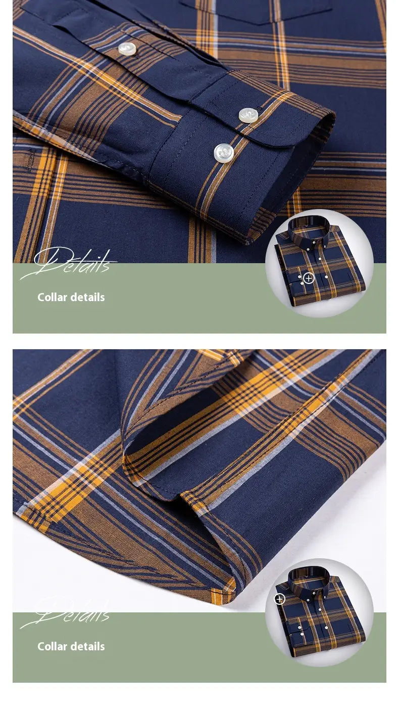 Men’s Xinjiang Cotton Plaid Buckle Collar Casual Cardigan Shirt