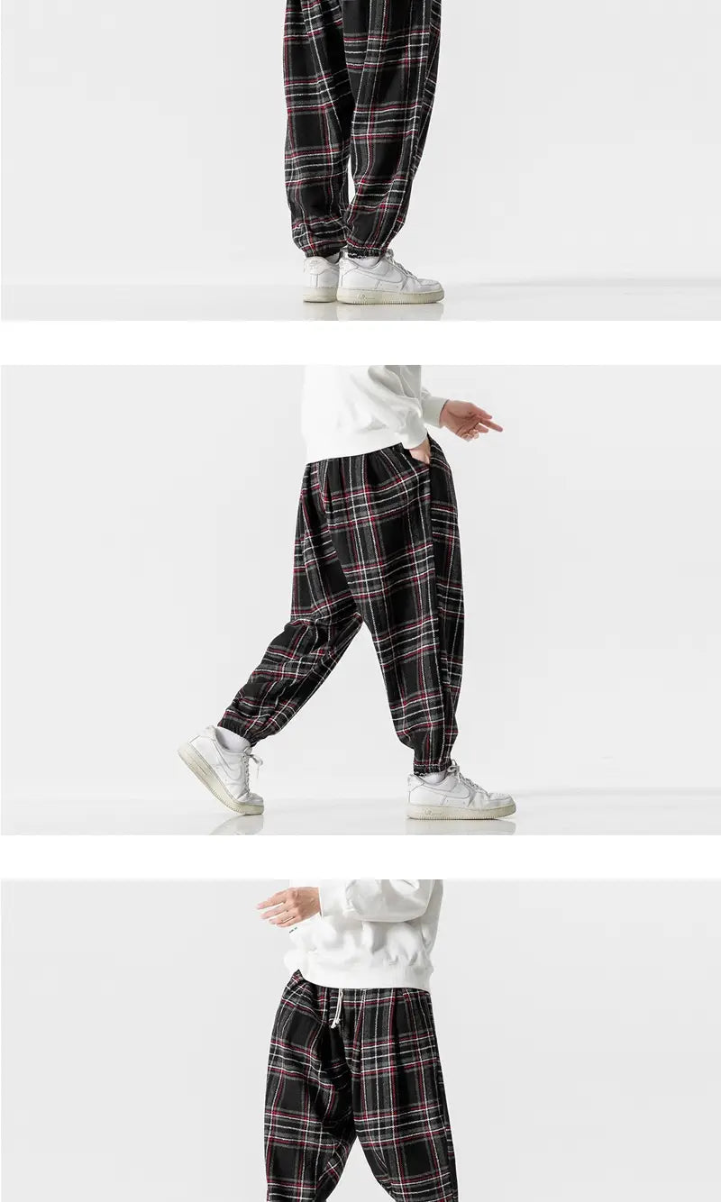 Hong Kong Style Plus Size Woolen Casual Harlan Plaid Pants