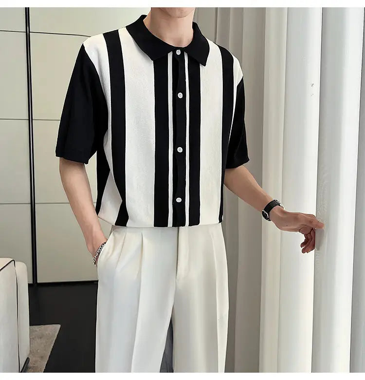 Men’s Striped Color Blocking POLO Sweater