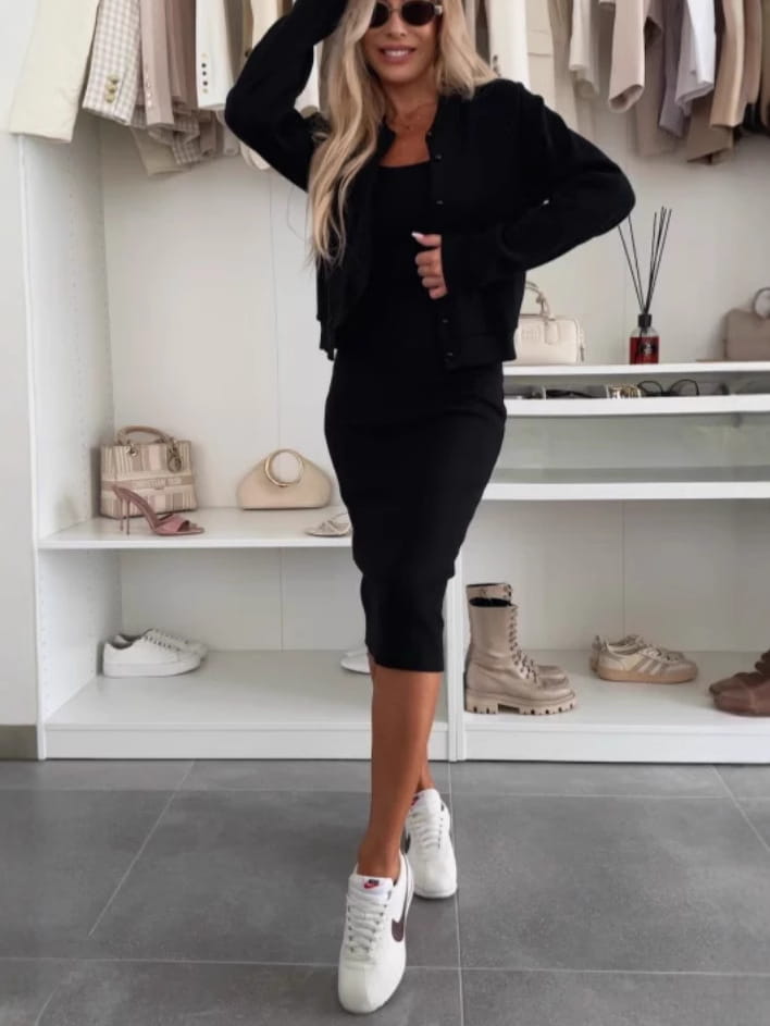 Solid Color Sling Dress Cardigan Outerwear Top Long Skirt Two-piece Set