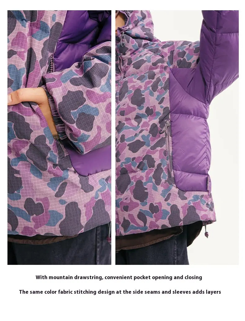 Winter Camouflage White Duck Down Three-proof Warm Coat For Women