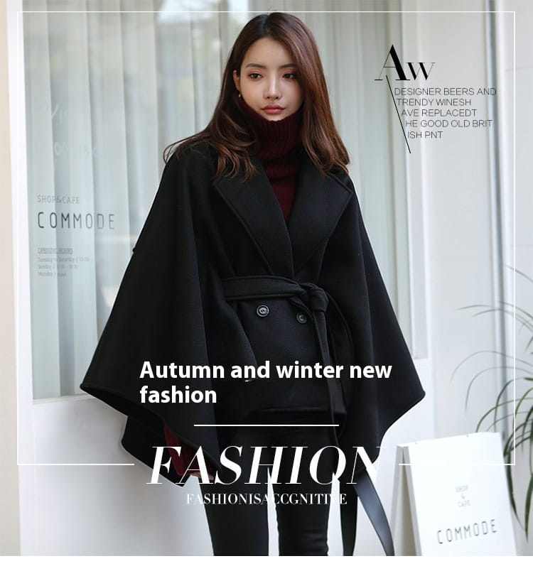 Lace-up Shawl Cape Thickened Coat Woolen