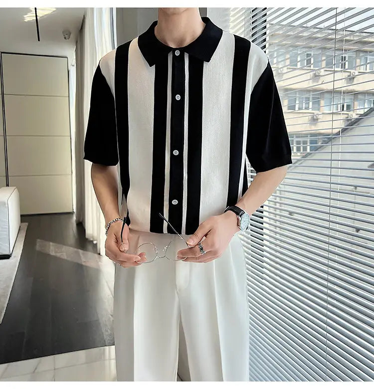 Men’s Striped Color Blocking POLO Sweater