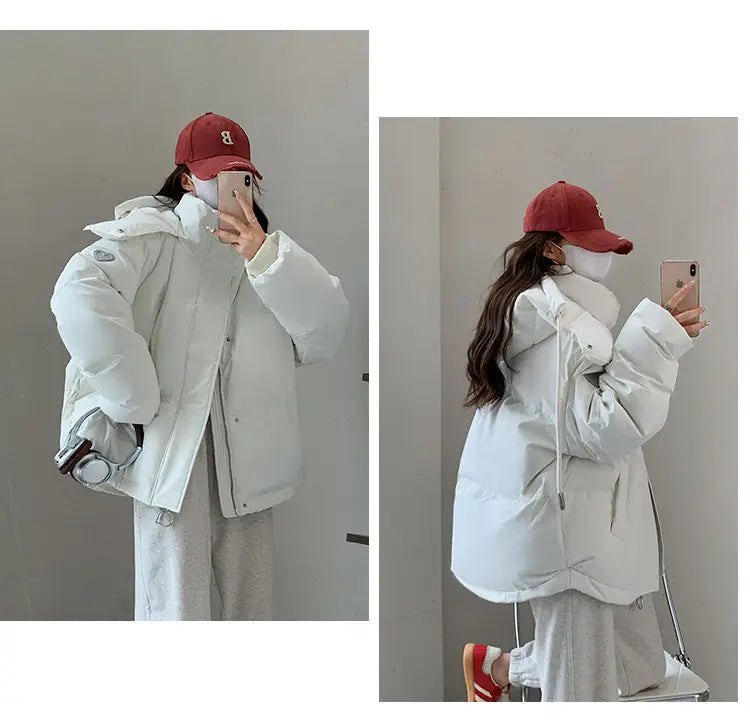Gray With Heart Short Down Jacket Plus Size Women’s Bread Coat