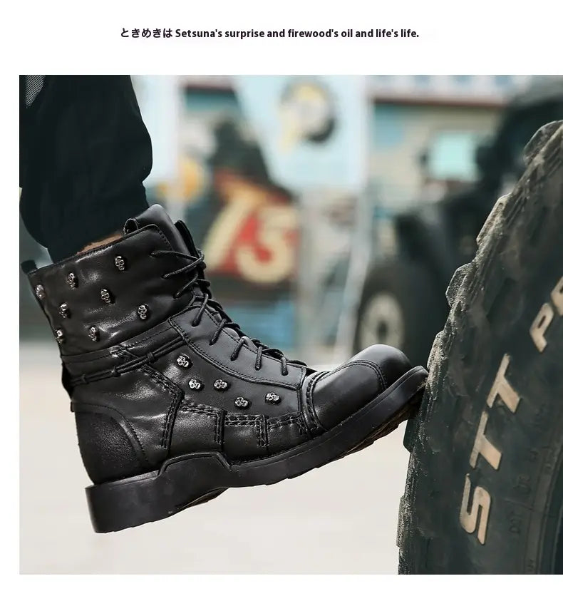 Men’s Warm Work Clothing Motorcycle Waterproof High-top Steampunk Leather Boots