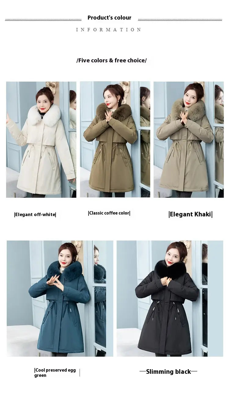 Women’s Mid-length Loose Cotton Coat Fleece-lined Thickened Cinched Coat
