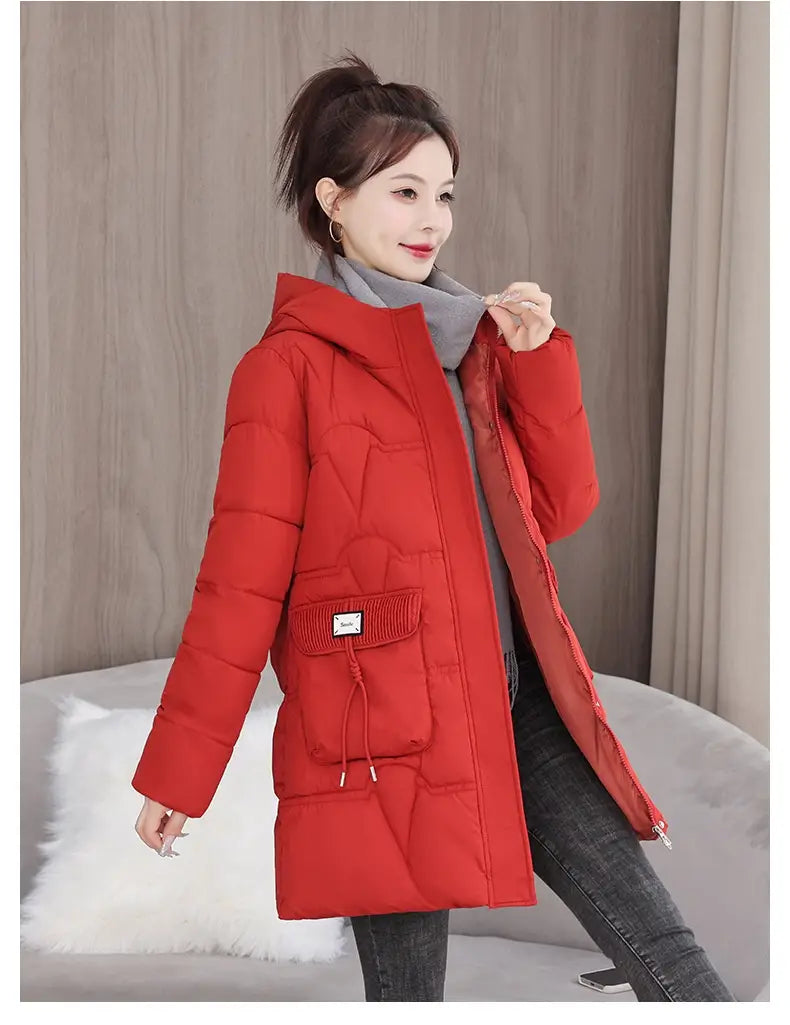 Hooded Down Coat Mid-length Thickened