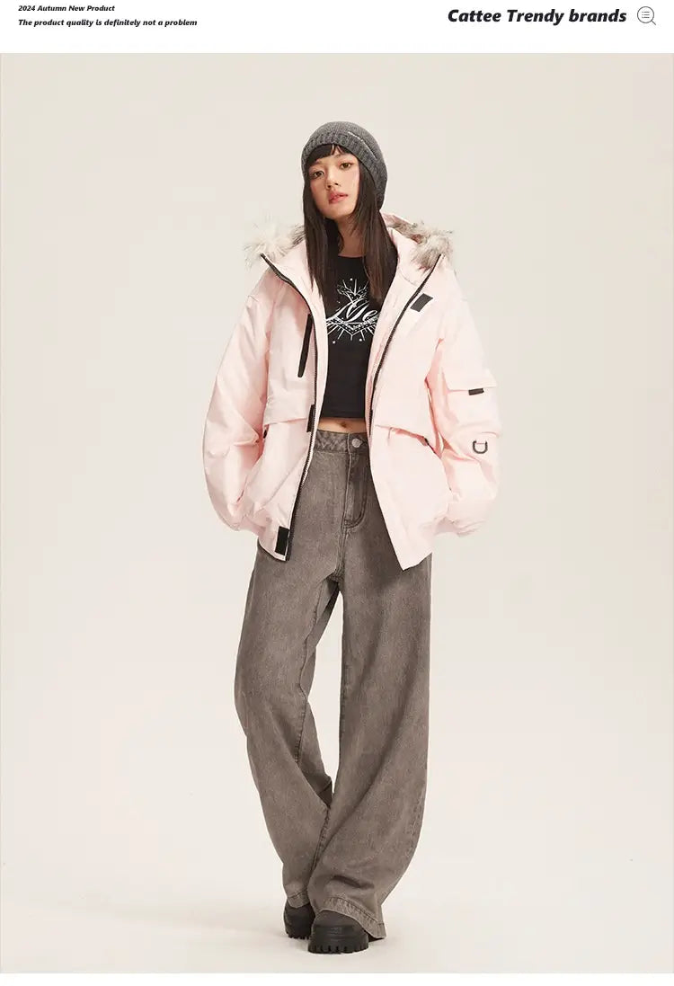 Retro Fur Collar Hood Parka Down Jacket Women’s Winter Thickened