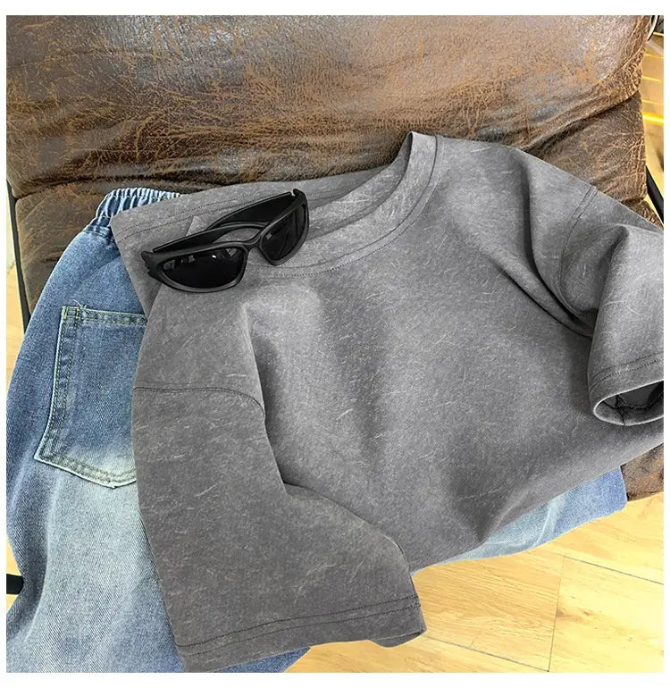 Stone Washed Ice-feeling Tencel Cotton Ice Silk Short Sleeve T-shirt