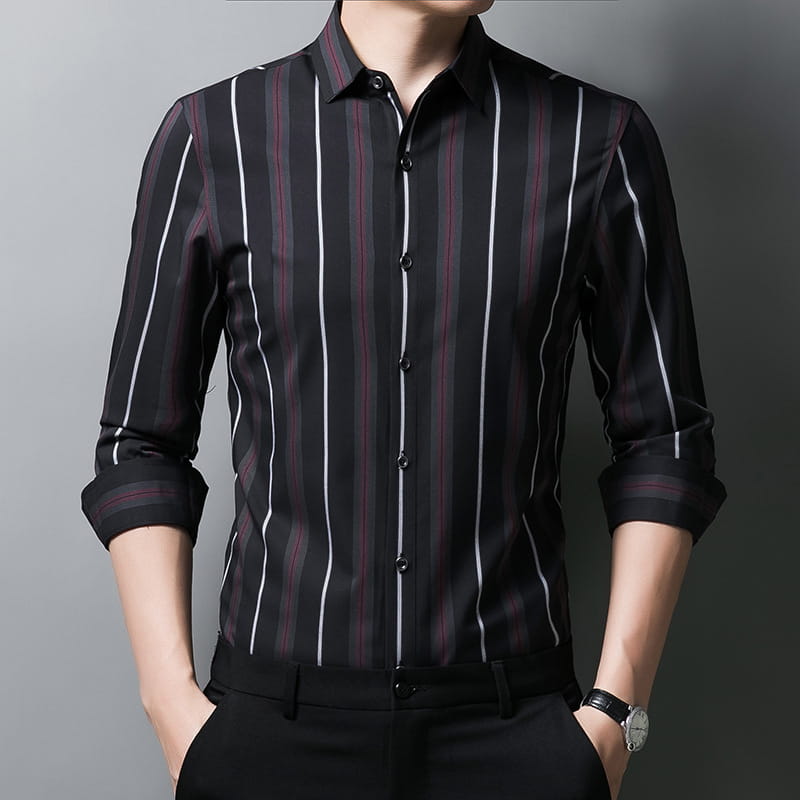 Striped Casual Black Thin Men’s Long-sleeved Shirt