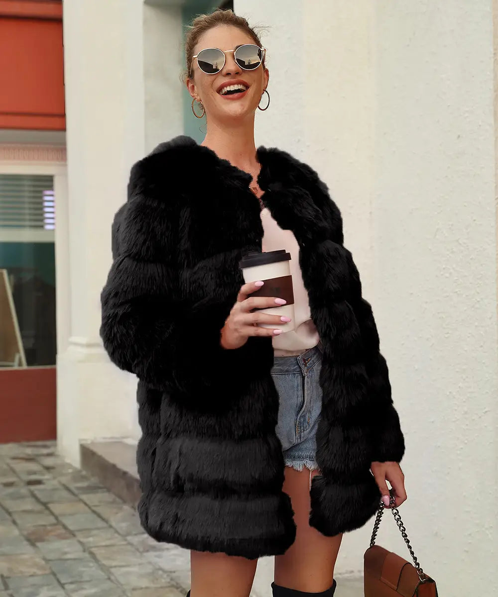Women’s Imitation Fur Coat Top Long-cut Coat Trench Coat