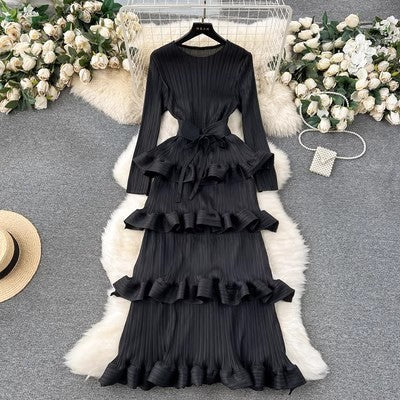 Cake Heavy Industry Pleated Slim Long Dress - Black / Average Size