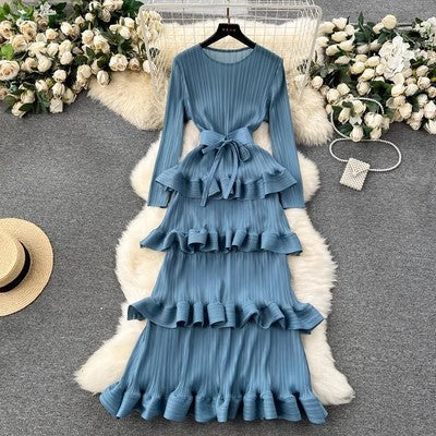 Cake Heavy Industry Pleated Slim Long Dress - Cloudy Blue / Average Size