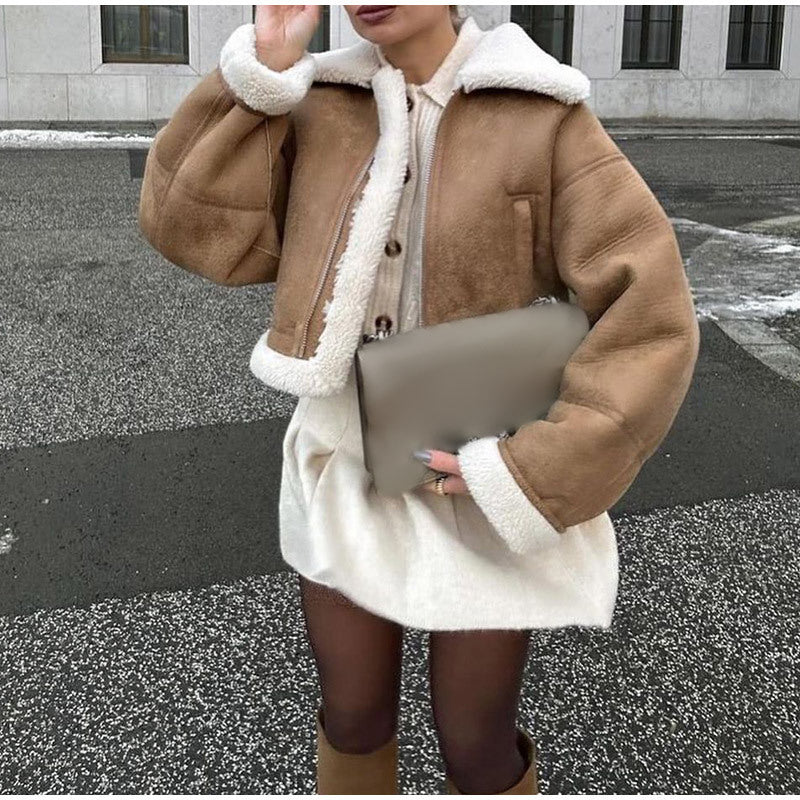 Women’s Short Zipper Thermal Coat - Camel / S