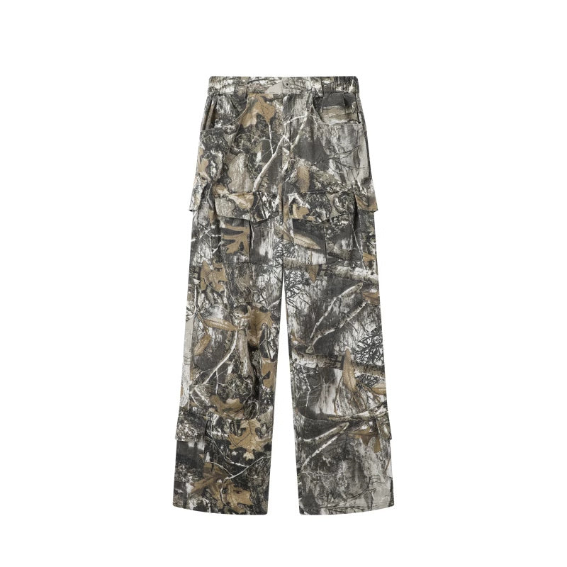 Loose Straight Tree Worn Looking Washed-out Camouflage Printed Overalls - Camouflage Color / S