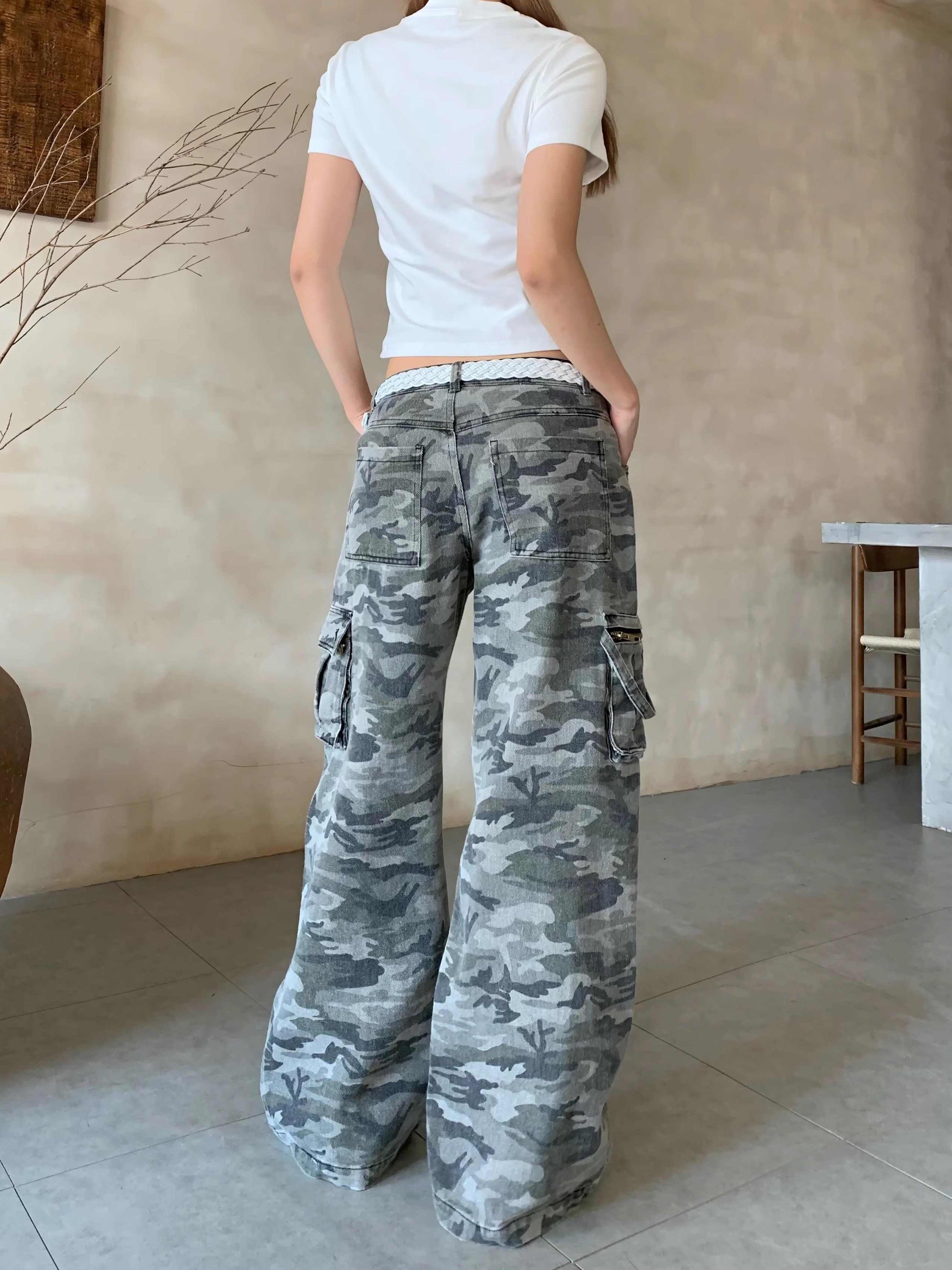 Camouflage Zipper Three-dimensional Pocket Denim Overalls