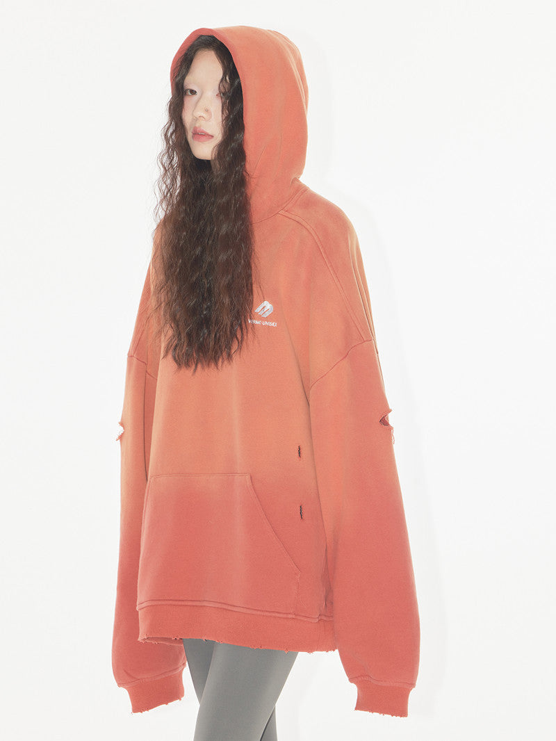 Worn Out And Torn Soft Comfortable Loose Hoodie - Caramel / S