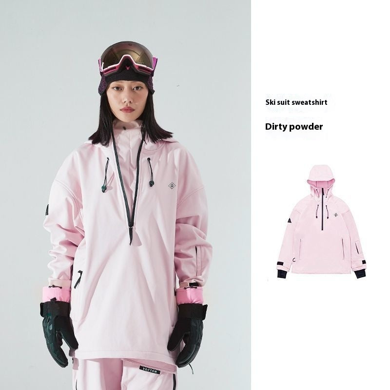 Ski Suit Soft Shell Sweater Women’s Men’s Pullover Top Veneer Double Board Waterproof Coat - Pink / XS