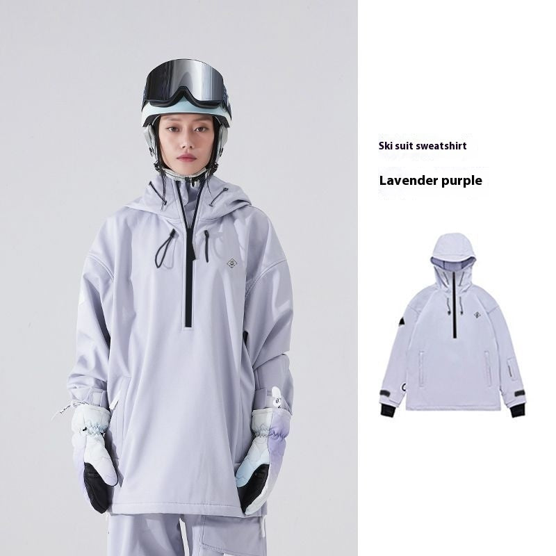 Ski Suit Soft Shell Sweater Women’s Men’s Pullover Top Veneer Double Board Waterproof Coat - Purple / XS