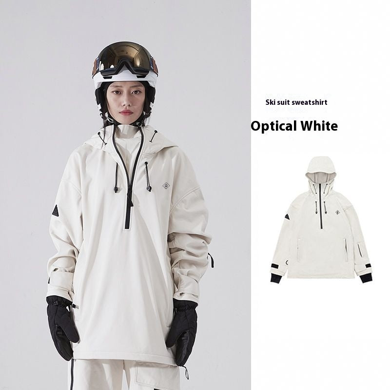 Ski Suit Soft Shell Sweater Women’s Men’s Pullover Top Veneer Double Board Waterproof Coat - White / XS