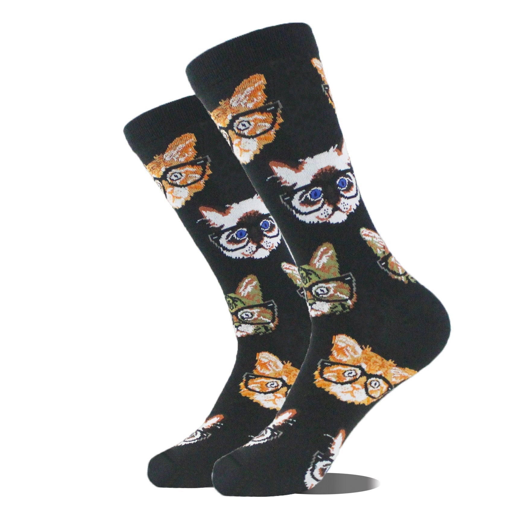 Men’s Cartoon Animal Retro Oil Painting Mid-calf Socks - Cat / Average Size