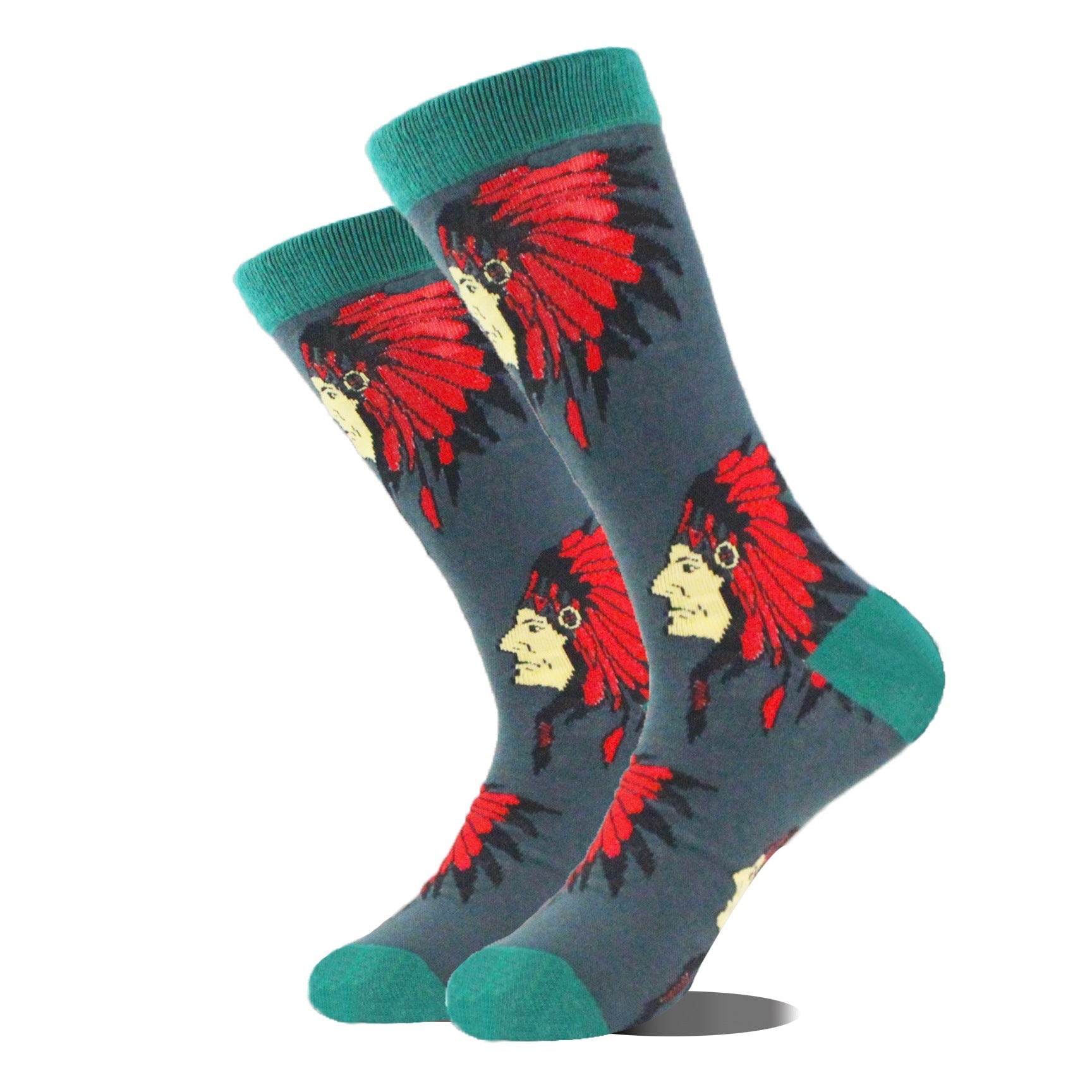 Men’s Cartoon Animal Retro Oil Painting Mid-calf Socks - Chief / Average Size