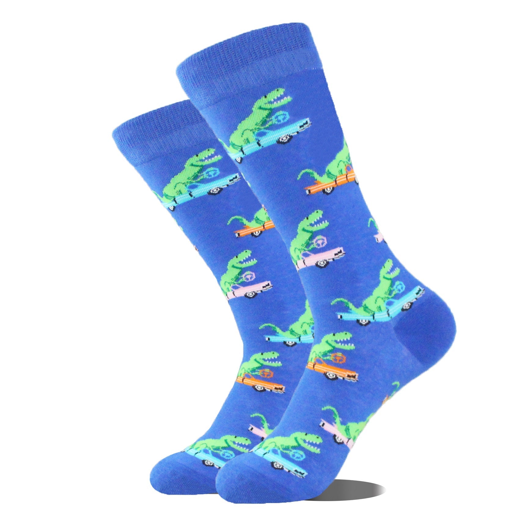Men’s Cartoon Animal Retro Oil Painting Mid-calf Socks - Dinosaur / Average Size