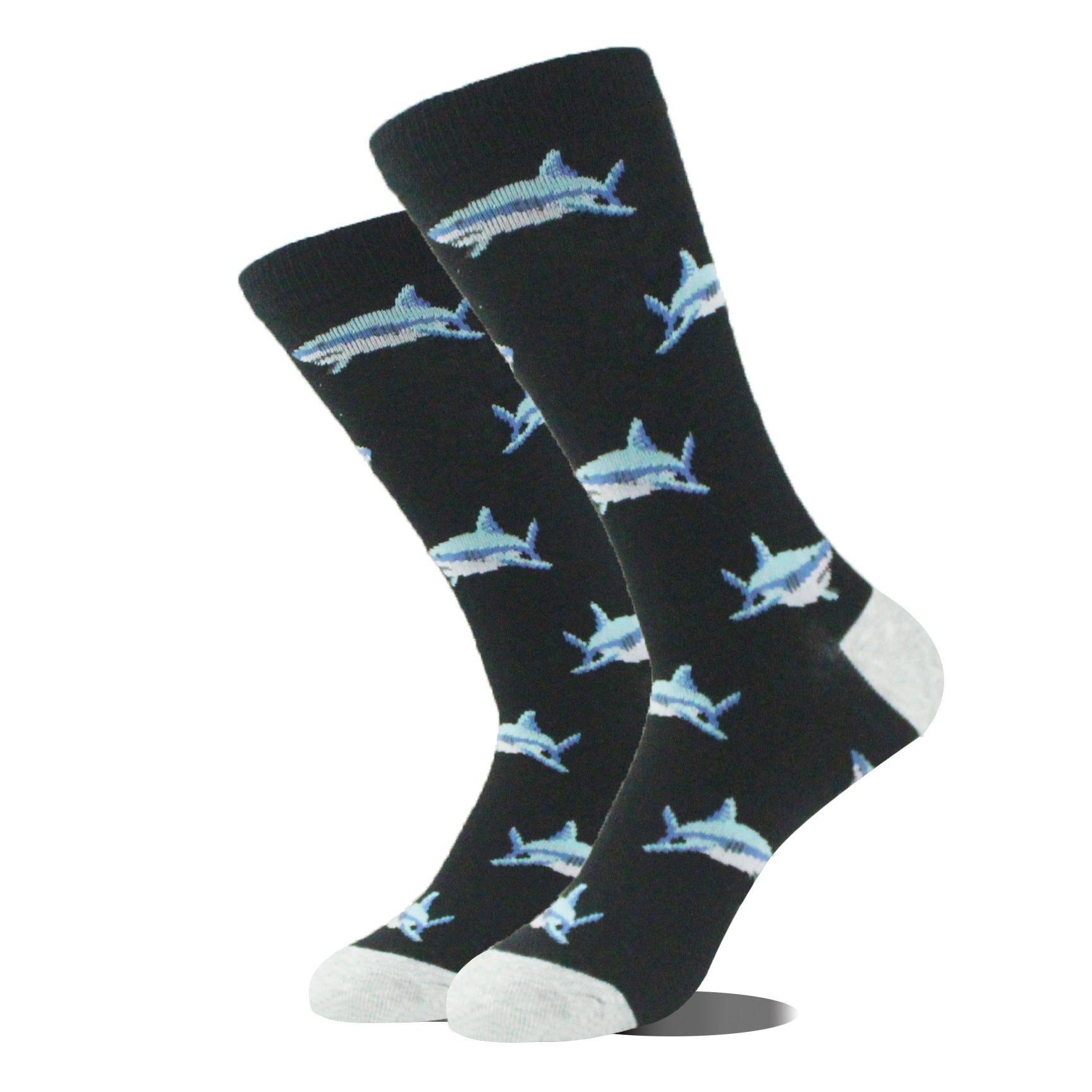 Men’s Cartoon Animal Retro Oil Painting Mid-calf Socks - Little Shark / Average Size