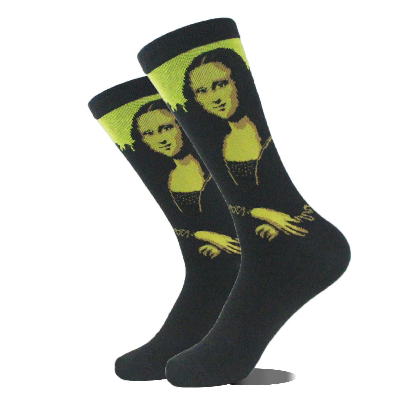 Men’s Cartoon Animal Retro Oil Painting Mid-calf Socks - Mona Lisa / Average Size