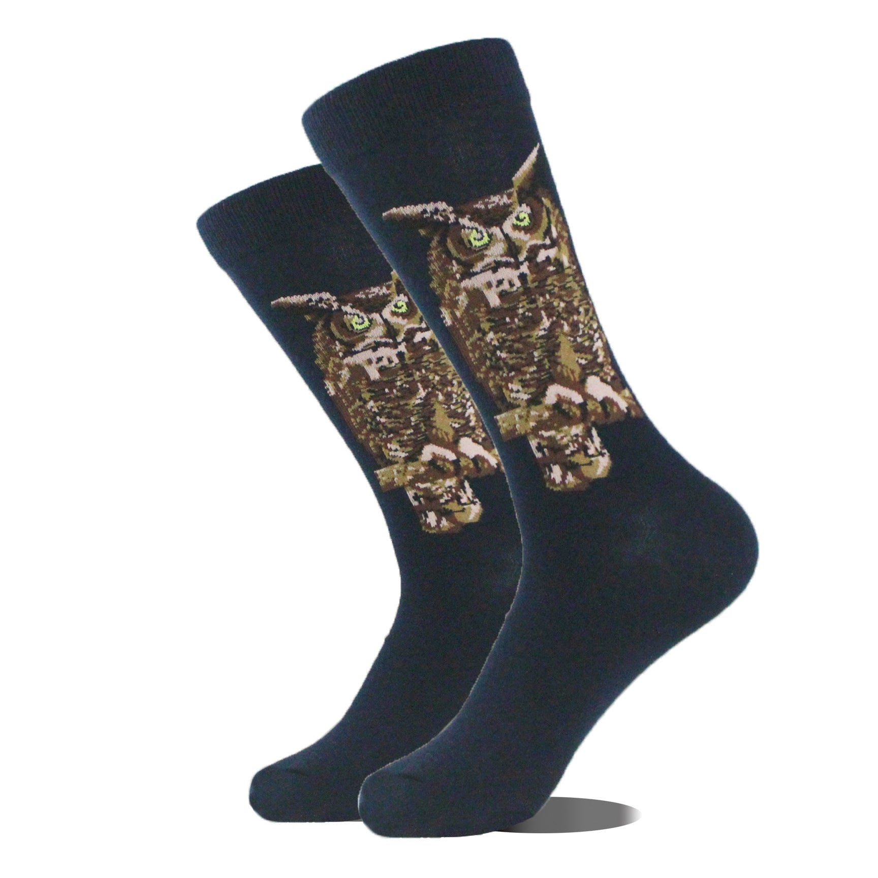 Men’s Cartoon Animal Retro Oil Painting Mid-calf Socks - Owl / Average Size