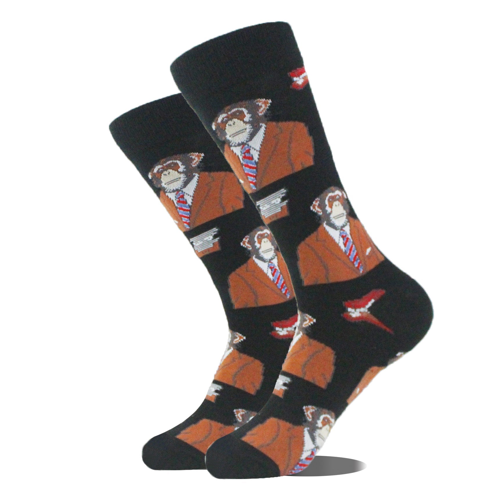 Men’s Cartoon Animal Retro Oil Painting Mid-calf Socks - Simian / Average Size