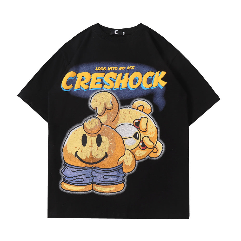 Cartoon Bear Print Short-Sleeved T-Shirt Men’s - Black / M