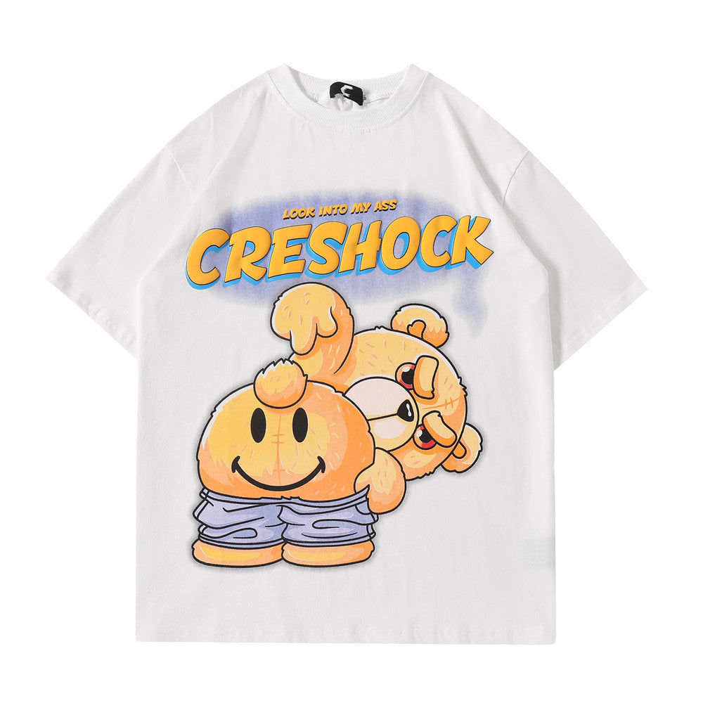 Cartoon Bear Print Short-Sleeved T-Shirt Men’s - White / M