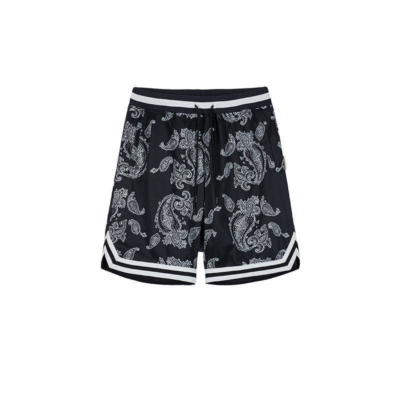 Breathable Mesh Material Full Printed Cashew Shorts - Black / S