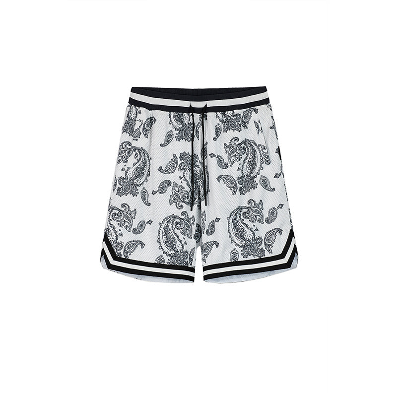 Breathable Mesh Material Full Printed Cashew Shorts - White / S