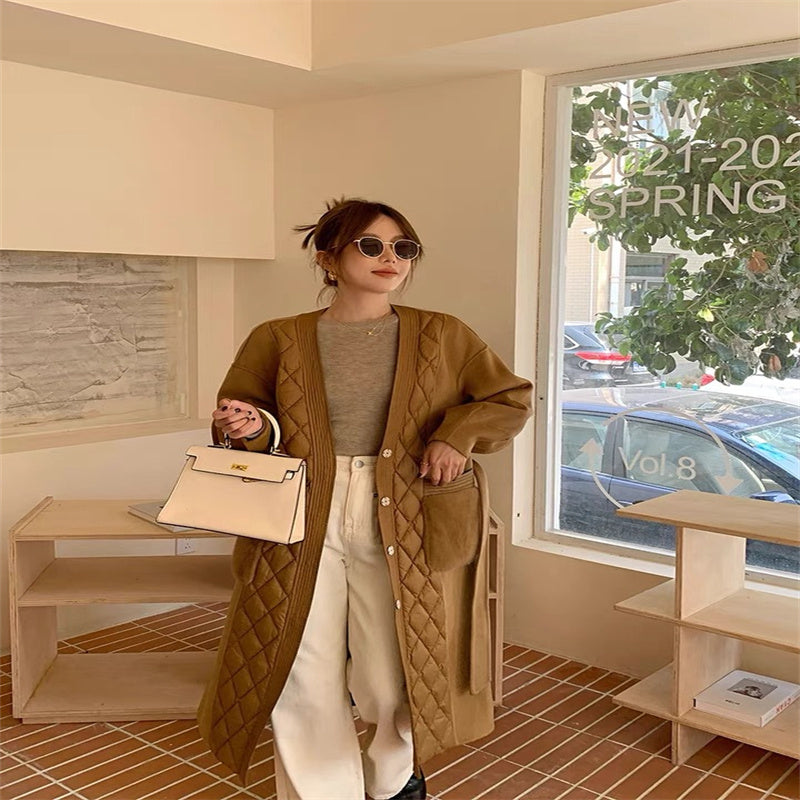 Cashmere Coat Down Jacket Women’s Stitching White Goose Down Mid-length Coat