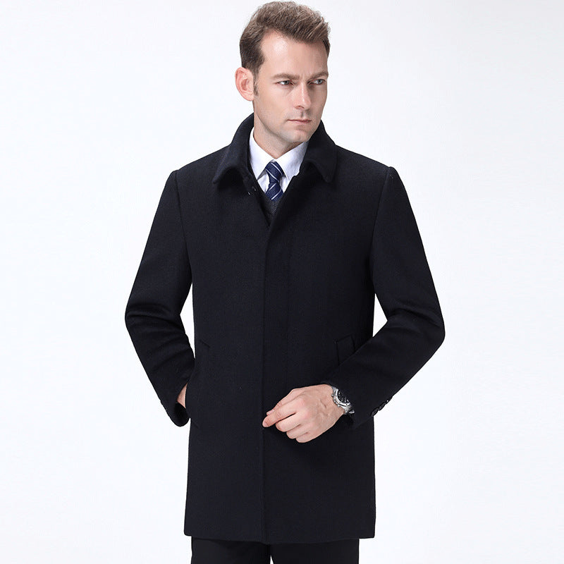 Cashmere coat down liner thick woolen coat - Navy Blue / 195
