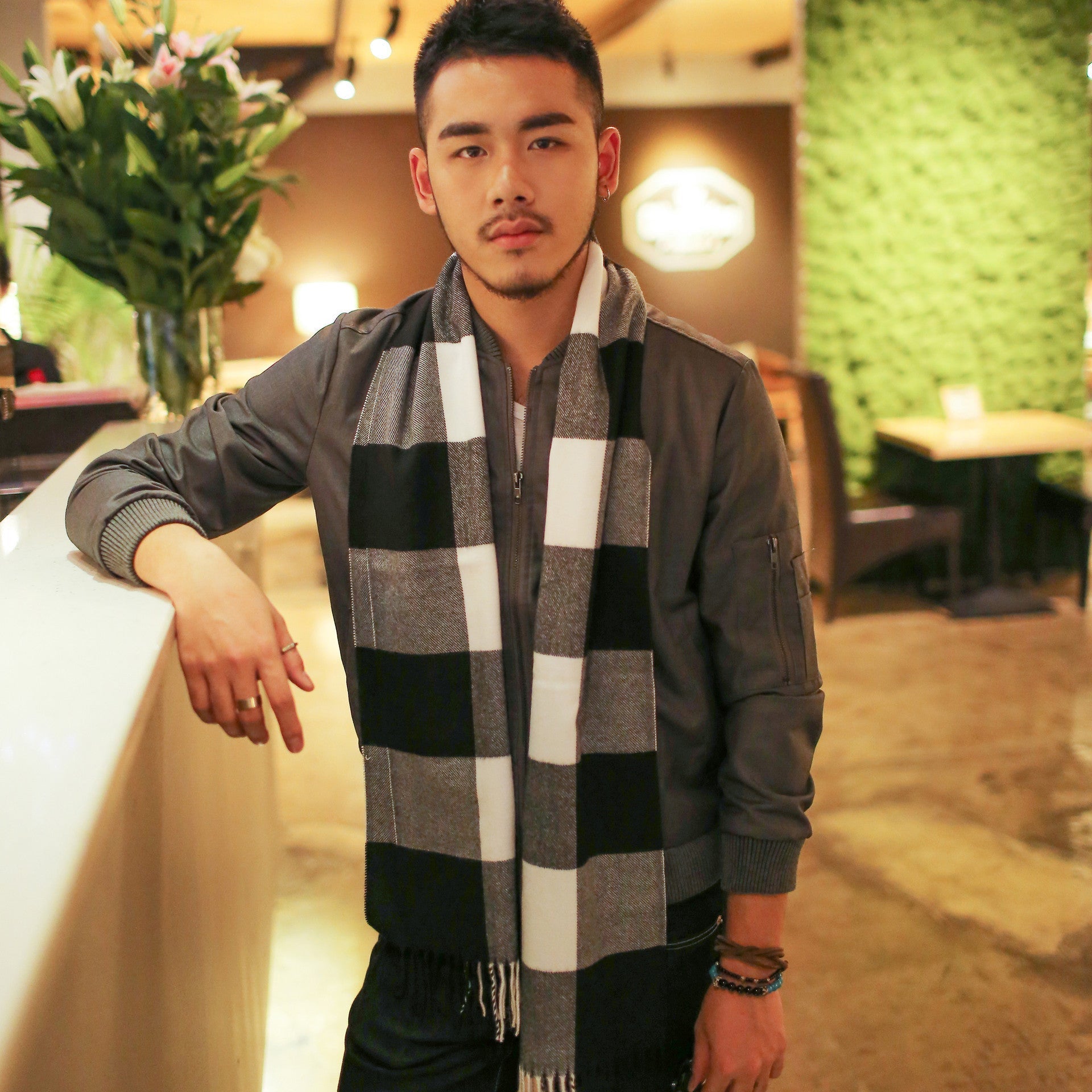 Men’s Fashion Casual Warm Plaid Scarf