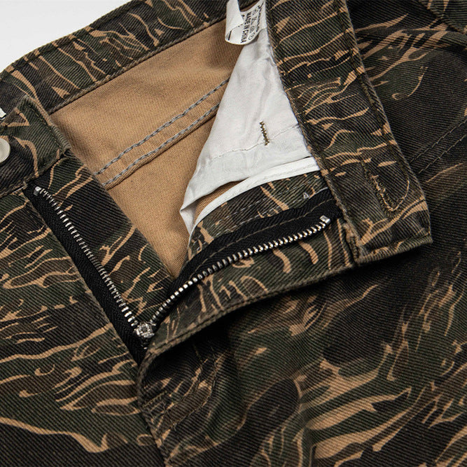 Casual All-match Camouflage Snake Year Limit Denim Paratrooper Pants