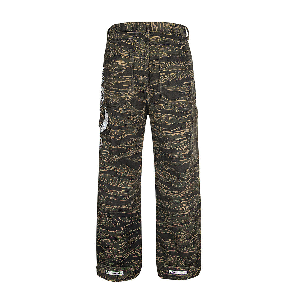 Casual All-match Camouflage Snake Year Limit Denim Paratrooper Pants